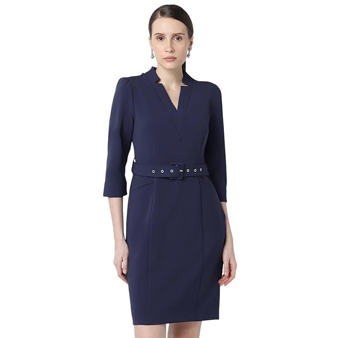 Women's Regular Fit Half Sleeve Mid Thigh Length Sheath Dress