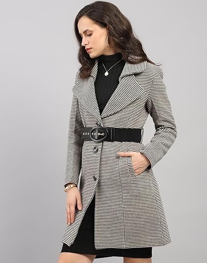 Women's Regular Fit Jacquard Lapel Collar Full Sleeve Coat| Warm Woolen Overcoat for Ladies | - Image 2
