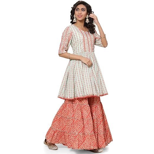 Printed Cotton Round Neck Women Salwar Kurta Dupatta Set - Image 3