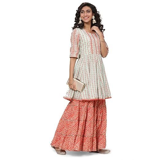 Printed Cotton Round Neck Women Salwar Kurta Dupatta Set - Image 4