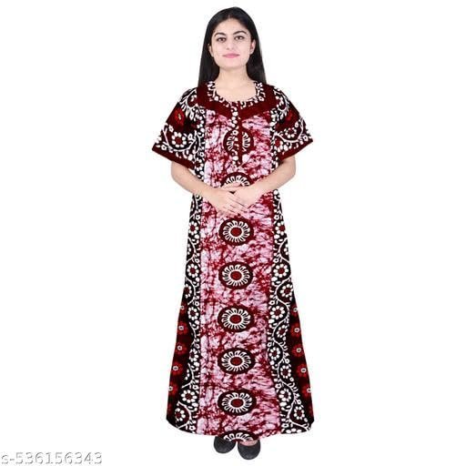Womens Printed Nighty - Cotton Nightdress -Maxi - Beautiful Print Long Zip Nighty - Nightwear Relaxed fit with Smooth Stitching|IND-P1145 - Image 2