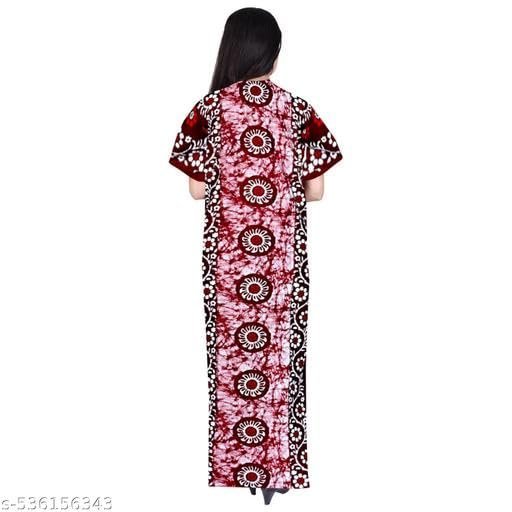 Womens Printed Nighty - Cotton Nightdress -Maxi - Beautiful Print Long Zip Nighty - Nightwear Relaxed fit with Smooth Stitching|IND-P1145 - Image 3