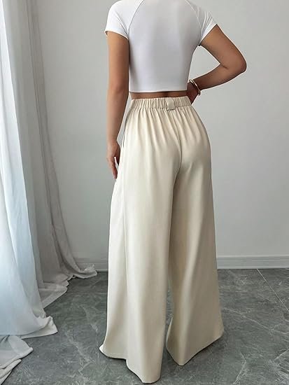 Solid High Waist Straight Korean Loose Pleated Wide Leg Trouser for Women's & Girl's - Image 2