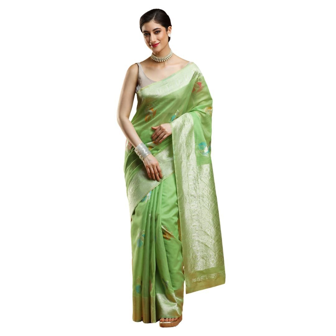 Women's Cotton Chanderi Saree Green