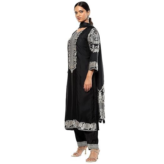 Women's Black Viscose Blend Straight Suit Set_42 - Image 2