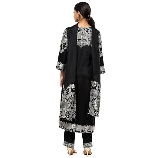 Women's Black Viscose Blend Straight Suit Set_42 - Image 3