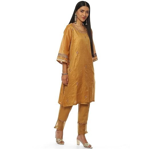 Women Art Silk Straight Kurta Slim Pants Suit Set - Image 3