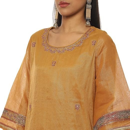 Women Art Silk Straight Kurta Slim Pants Suit Set - Image 4