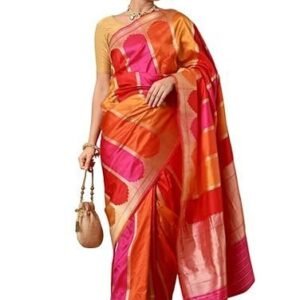 Women's the weavers shop by raavi handloom banarasi silk saree - pure katan zari work with unstitched blouse | traditional bridal for grand festive celebrations