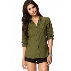 Women's c.cozami casual long sleeves double pocket women's rayon shirts