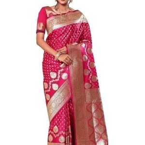 Women's herclozet women's banarasi katan silk gold zari saree-6.3 mtr(dark pink;golden)
