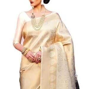 Womens Kanjivaram Silk Saree with Zari Woven Saree With Blouse Piece