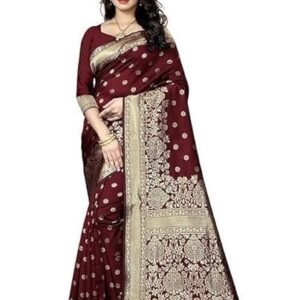 Women's Kanjivaram Silk Sari Pure Banarasi Soft Silk Sarees With Blouse Piece For Wedding (Pari100-51)