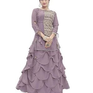 Women's Faux Georgette Semi Stitched Top With Stitched Bottom Embroidered Flared Dress Material (Lehenga) (1010)