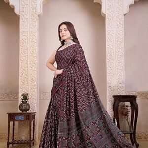 Women's Geometric Printed Pure Soft Cotton Mulmul Saree Without Blouse Piece(11743_Parent)