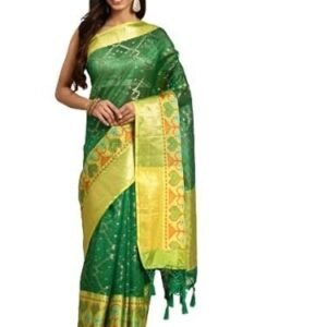 Women's Kanchipuram Silk Geomatric Saree and Unstitched Blouse Piece with Zari Woven | New Sarees Collection 2025 | SZ-IRA-GN-1575