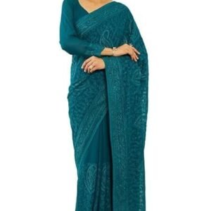 Womens Georgette Saree With Paisley Embroidery And Stone